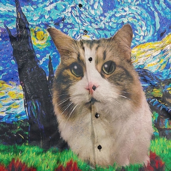 No name Cat shirt sleeve button down shirt with no size - Picture 5 of 8
